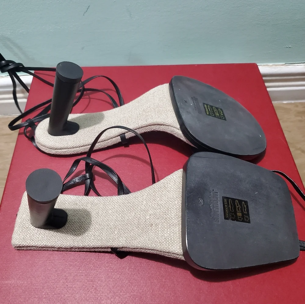 NEW JACQUEMUS Les Carre Rond Black Leather & Linen Sandals sz 38 - Picture 12 of 14